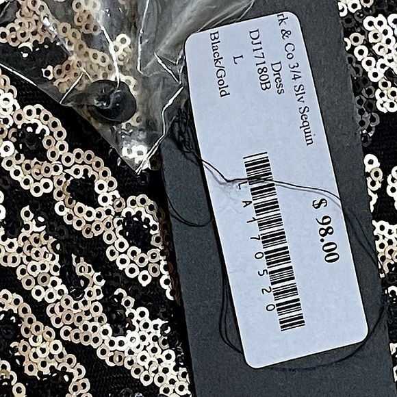 ARK&CO 3/4 SLEEVE BLACK/GOLD SEQUIN DRESS SZ LARGE - Picture 9 of 16